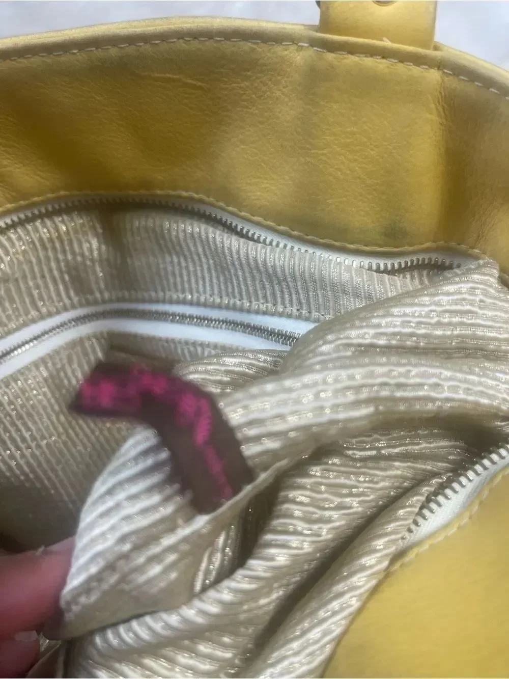 Yellow Leather Tote Bag with Front Zippers